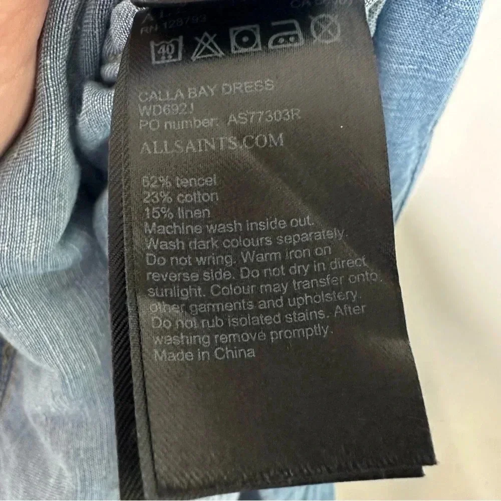 ALLSAINTS Chambray Calla Bay Linen Blend Shirt Dress Size 0 - Picture 11 of 11